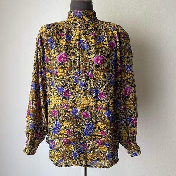Jordan sz 8 Vintage floral shoulder‎ padded blouse - Picture 1 of 7